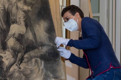 Baumgartens Flucht von Wilhelm von Kaulbach (1865): Kerstin Holme bei der Arbeit.