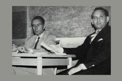 Egon Bahr und Matthias Walden 1963 in der EVangelischen Akademie Tutzing