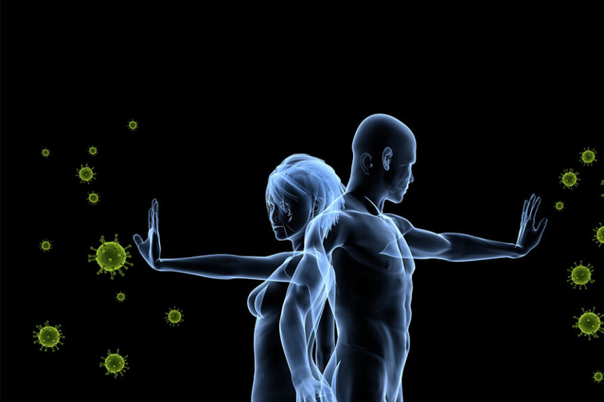 Mann und Frauen wehren Viren ab