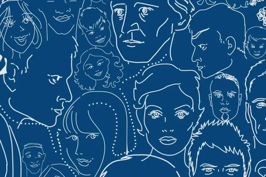 gezeichnete Gesichter von vielen unterschiedlichen Köpfen