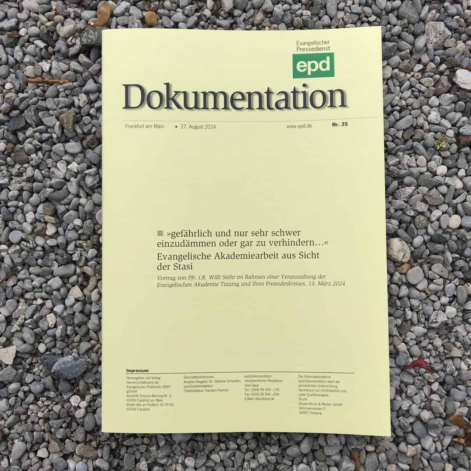 EPD-Dokumentation August 2024: : »gefährlich und nur sehr schwer einzudämmen oder gar zu verhindern…« – Evangelische Akademiearbeit aus Sicht der Stasi