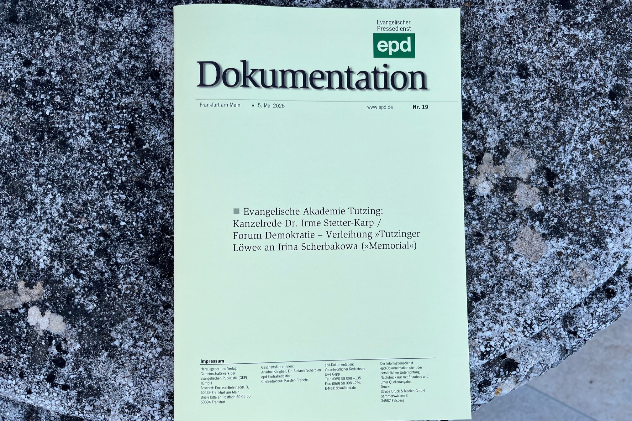 EPD Dokumentation Evangelische Akademie Tutzing Ausgabe 19/2026 (Titelblatt)